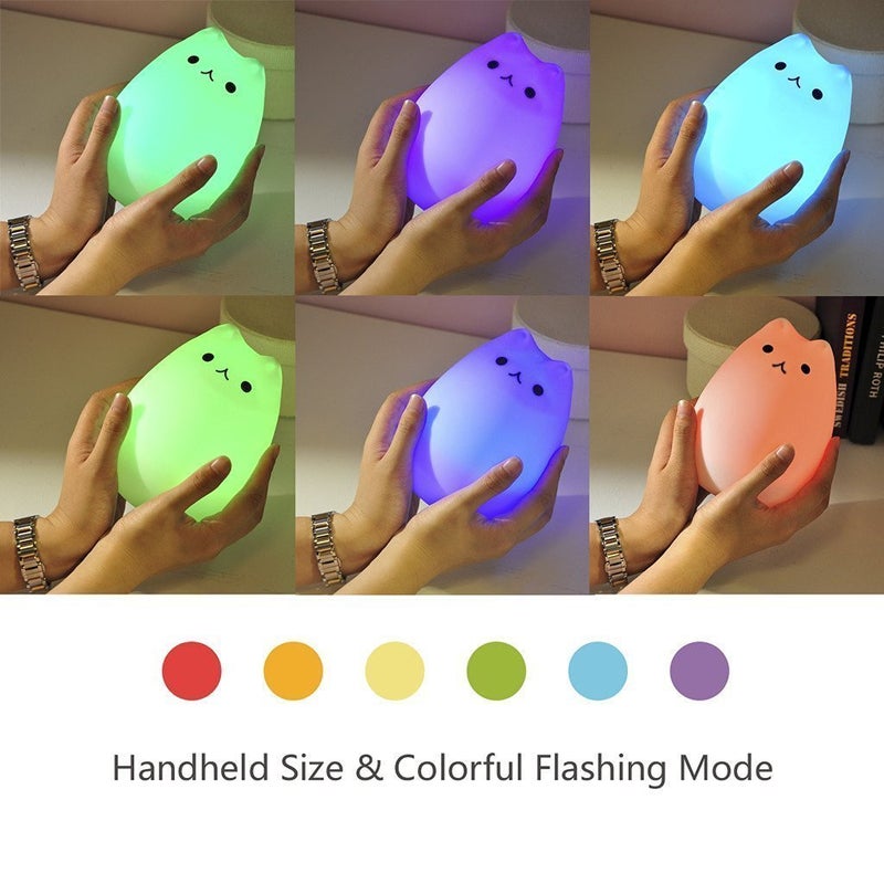 WoneNice Cute Kitty Night Light, Rechargeable Silicone Cute Lamp with Warm White & 7-Color Breathing Modes, Touch Sensor Control, Gift for Women Mom Teen Girls Kids Toddler Baby - Image 2